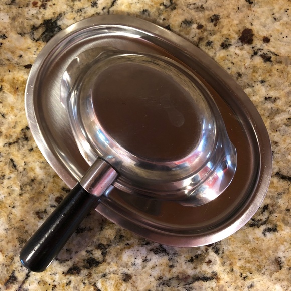 MID CENTURY MODERN Stainless Steel Gravy Boat with Black Wood Handle Vintage - Picture 9 of 16
